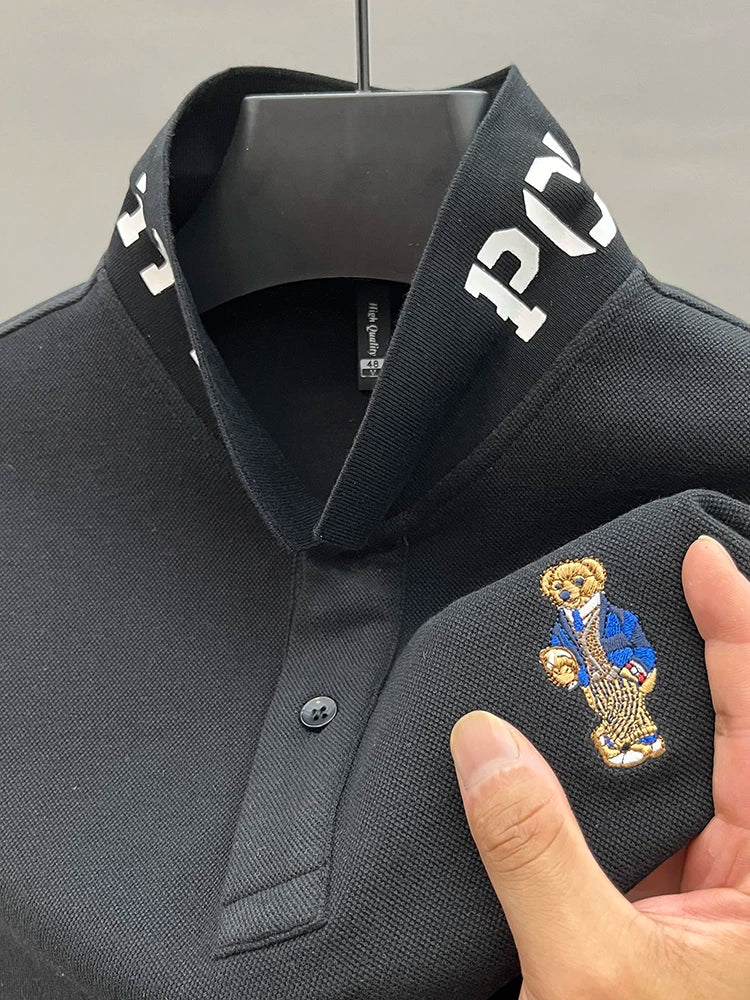 Luxury Brand 100 Pure Cotton Men's Polo Shirt Lapel Bear Embroidery Long Sleeve Autumn New T-shirt Business Fashion Menswear Top