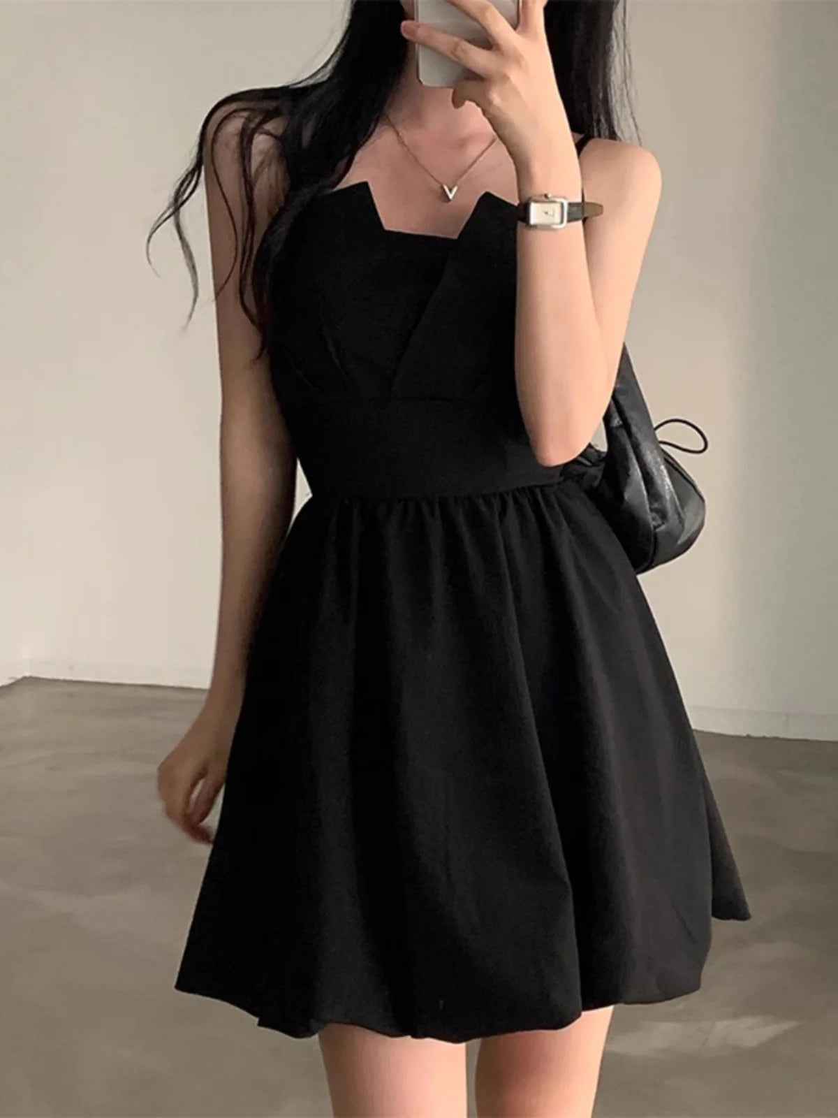 Spring Summer Chic  Knot Belted Pleated  Flower Bud Strap Dr ort Women's Skirt High Waist No Sve Pure Color