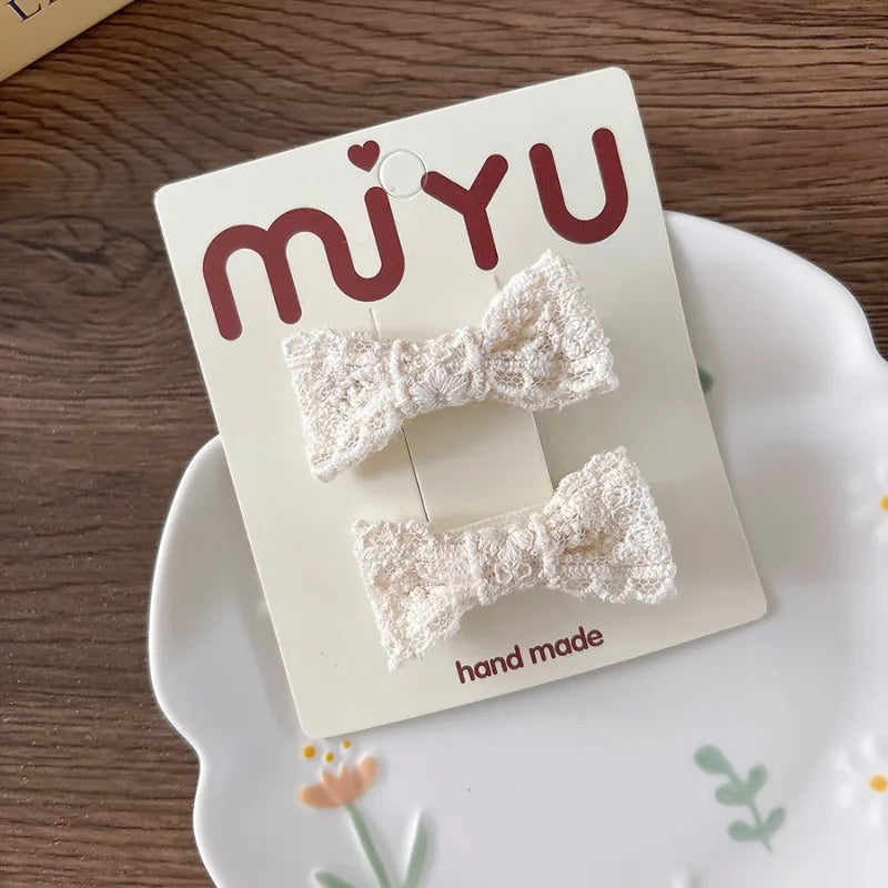 Cute Lace Bow Hairpins Girls Kids Baby Child Tie Hair Clips Barrettes Accessories Elastic Hair Band Rope Ring Headwear Headdress