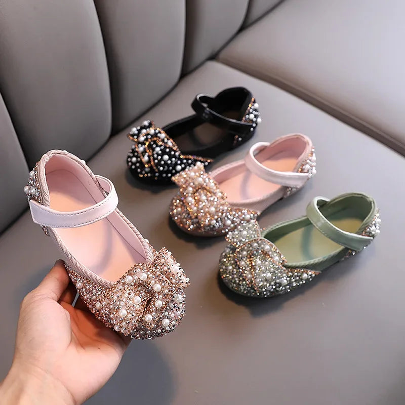 New Childrens Shoes Pearl Rhinestones Shining Kids Princess Shoe Baby Girls Shoe Party And Wedding Girl Shoes