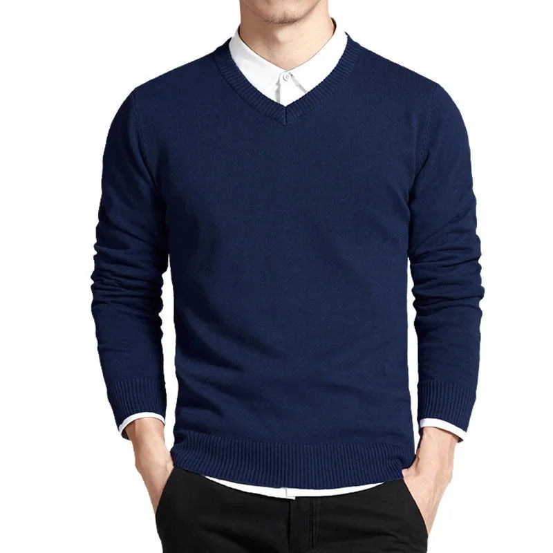 New Men Long Sleeve Pullovers Sweaters Outdoor Man V Neck Male Sweaters Fashion Loose Fit Knit Basic Casual Business Tops