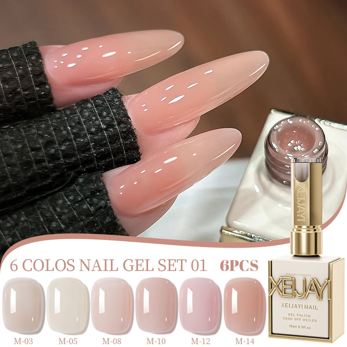 XEIJAYI 6Pcs 15ML Jelly Ice Transparent Nude Green Blue Green And Colorful And Pure Gel Nail Polish Set Peelable UV LED Gel Poli