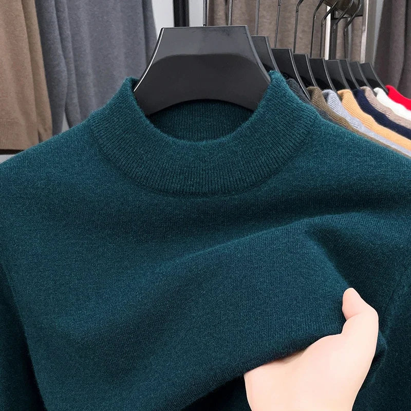 Half Turtleneck Knitwear Sweater New Autumn/Winter Mock Neck Sweatshirts Solid Color Pullovers Man Brand Casual Mens Clothing