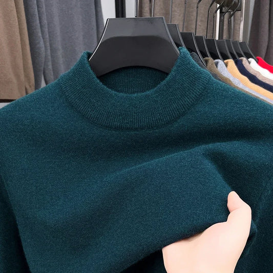 Half Turtleneck Knitwear Sweater New Autumn/Winter Mock Neck Sweatshirts Solid Color Pullovers Man Brand Casual Mens Clothing