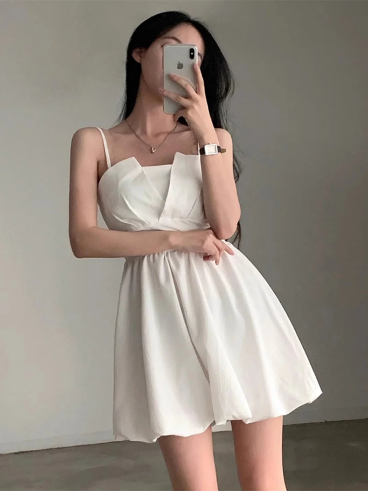 Spring Summer Chic  Knot Belted Pleated  Flower Bud Strap Dr ort Women's Skirt High Waist No Sve Pure Color