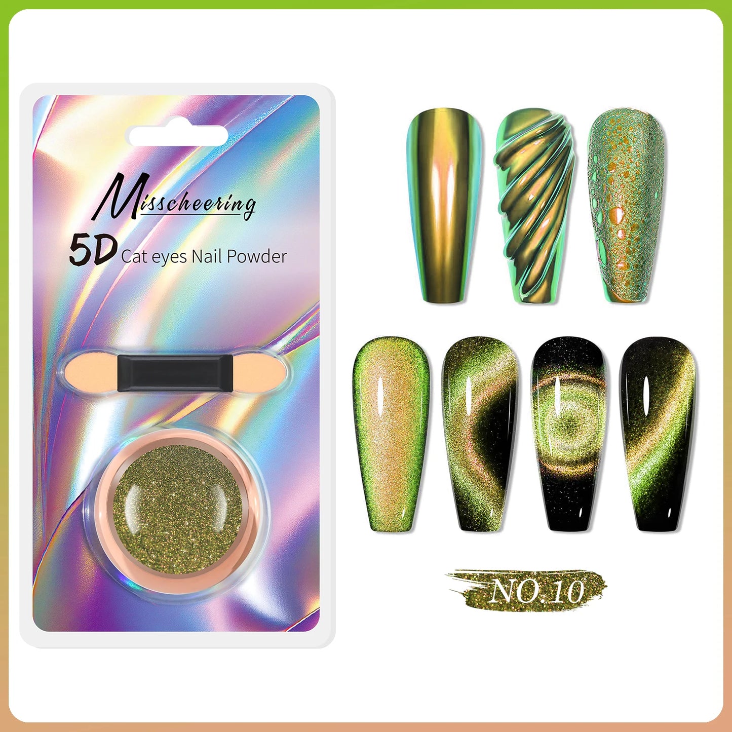 5D Chameleon Cat's Eye Magnetic Nail Glitter Pigment Achieve Holographic Chrome Nails Laser Effect for Nail Gel Polish Manicures