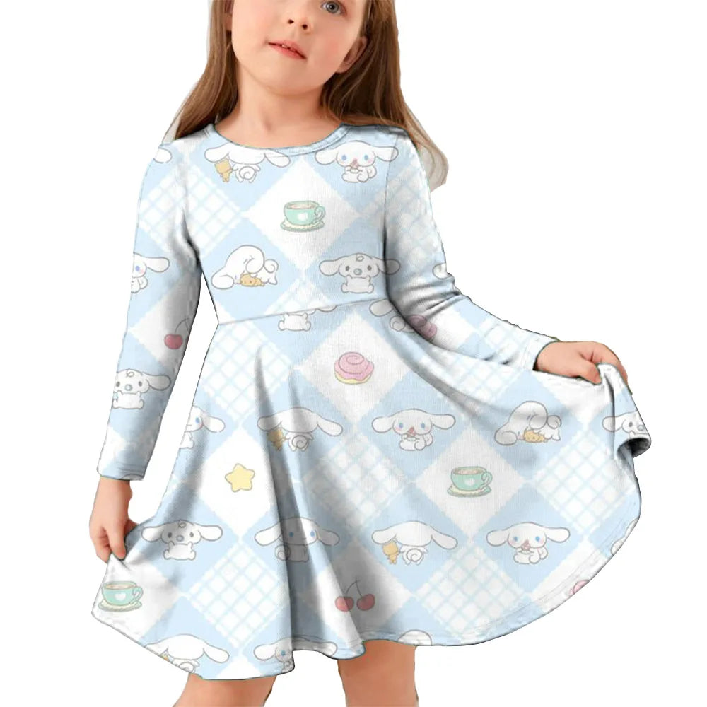 Hello Kitty Kuromi Autumn Dress Girl Dresses Children Dresses Kawaii 3d Cartoon Print Cute Kuromi Girl Clothing Vestidos