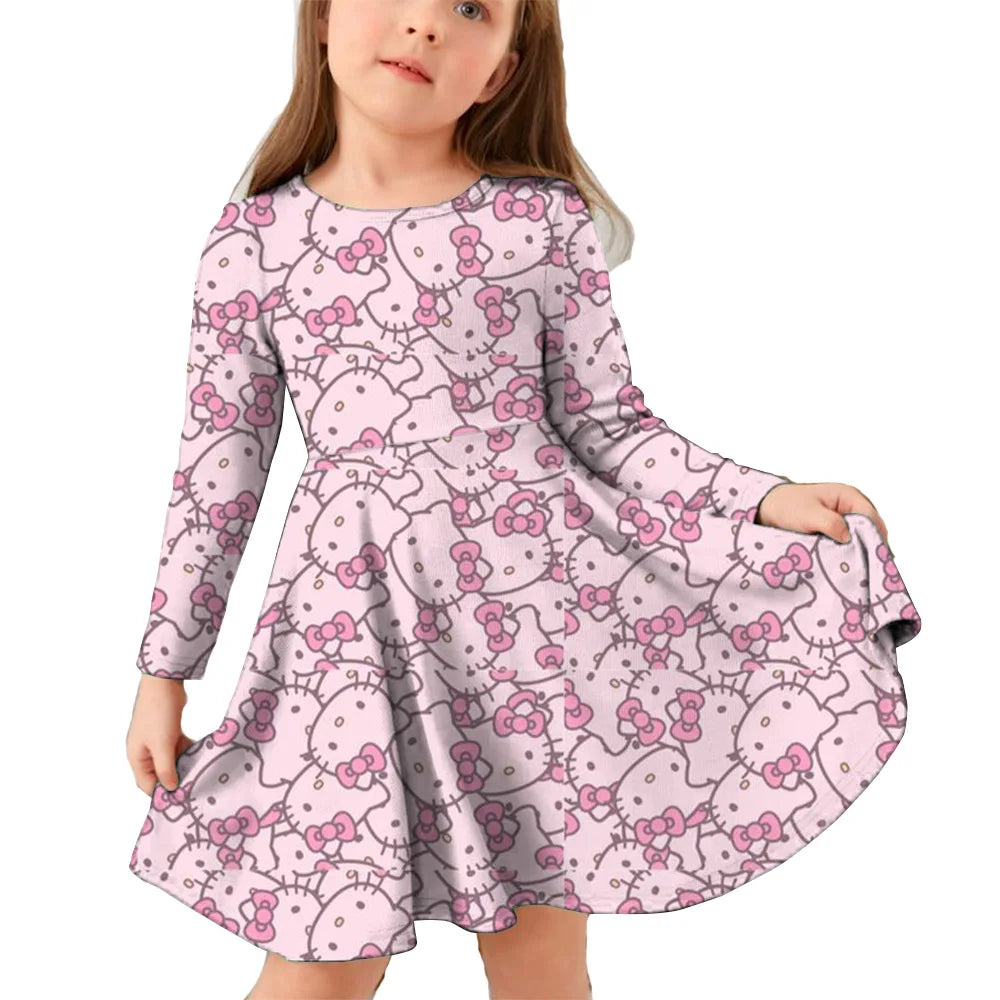 Hello Kitty Kuromi Autumn Dress Girl Dresses Children Dresses Kawaii 3d Cartoon Print Cute Kuromi Girl Clothing Vestidos