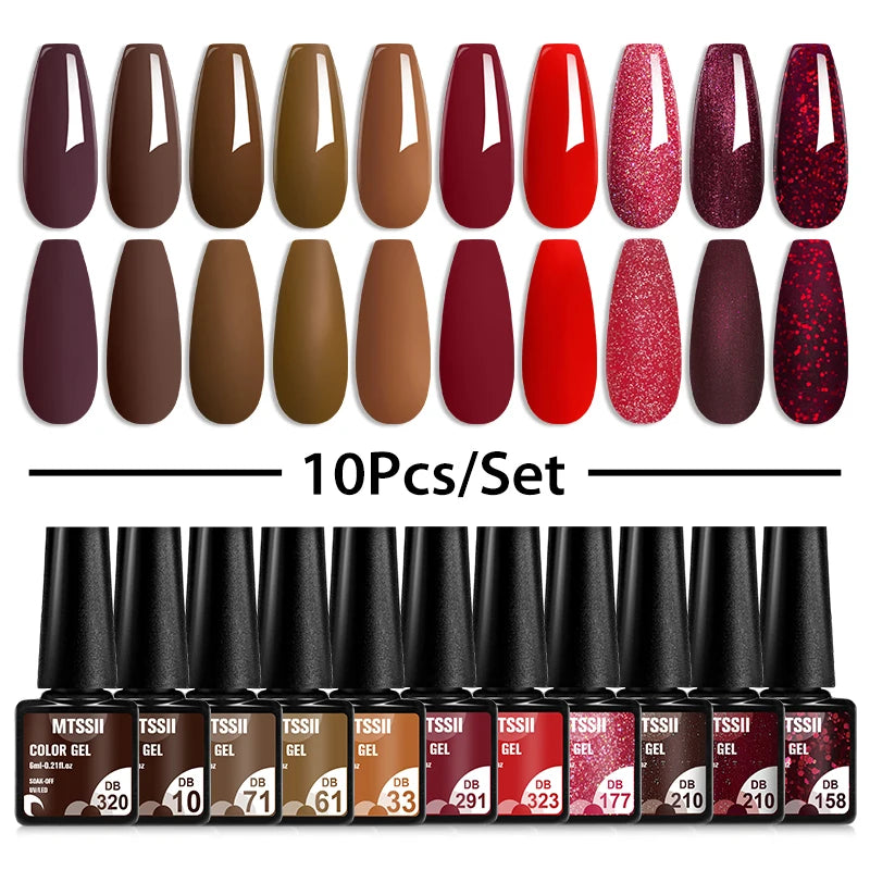 10PCS Coffee Color Gel Nail Polish Set Brown Earth Semi Permanent UV Gel Chocolate Autumn Winter Soak Off Nail Art Gel Varnish